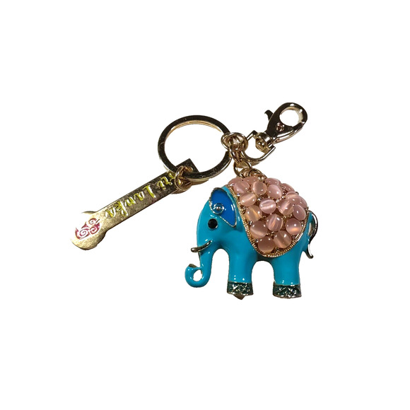 Sri Lanka Elephant Metal Keychain Purse Luggage Clip Blue Pink Stone Gold Tone - Picture 1 of 7